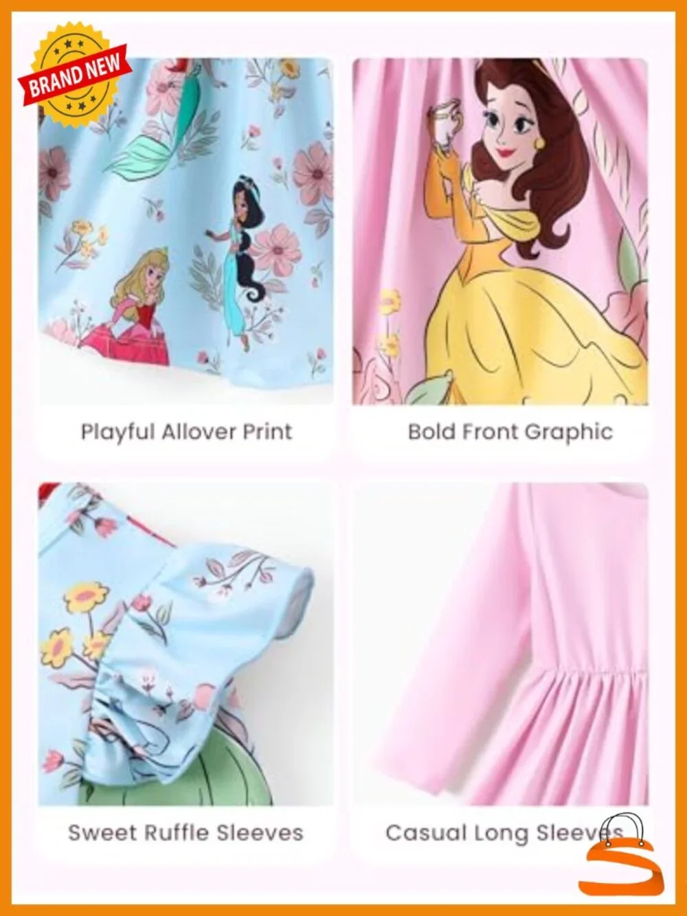 Toddler Girl Disney Princess Dresses 2 Pack Ruffle Long Sleeve A-Line Playwear